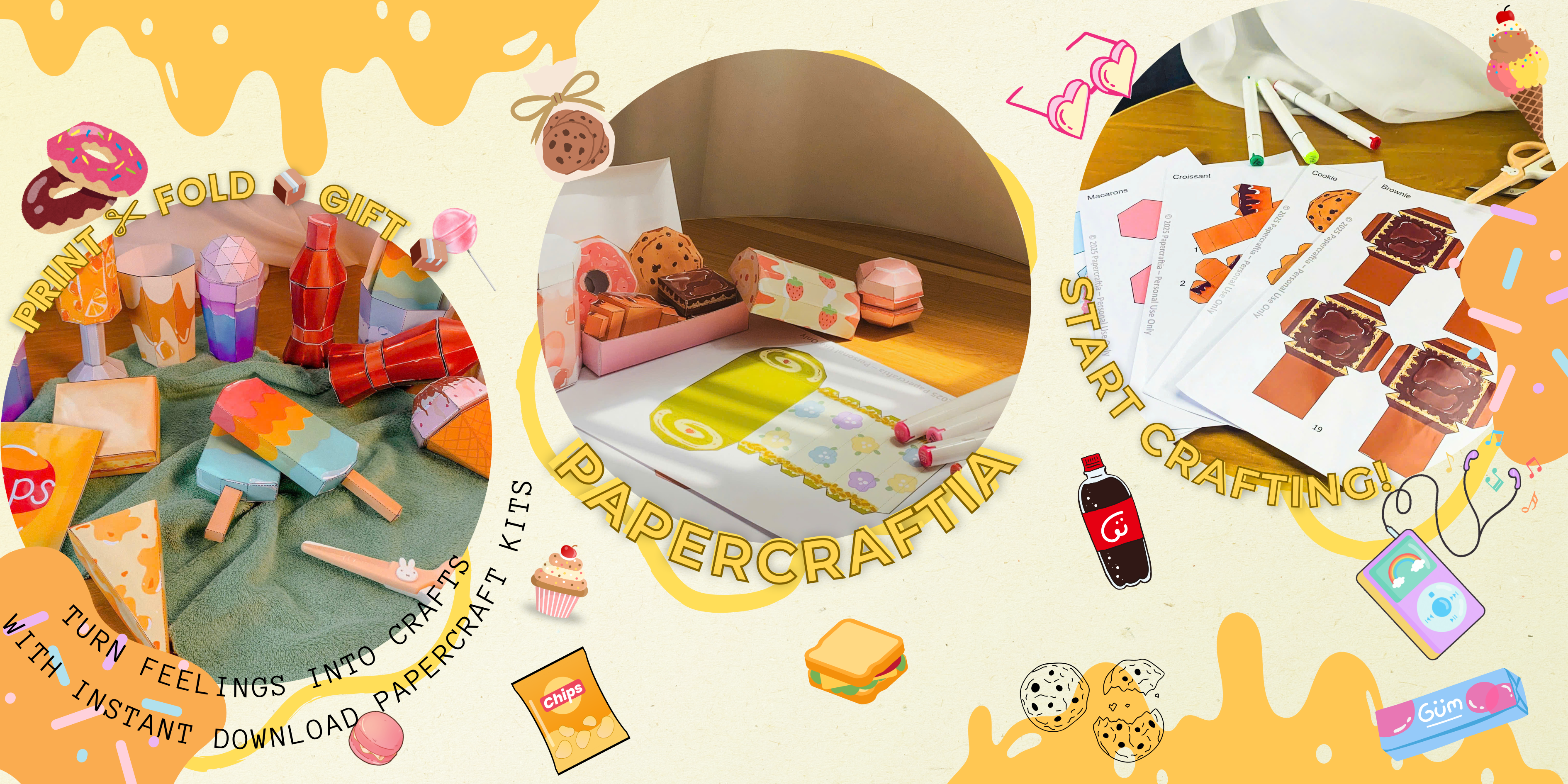 Papercraftia’s printable summer papercraft kit inspired by 2016 Pinterest trends – featuring DIY mini body mists, cameras, desserts, and nostalgic accessories. A perfect craft for teens and best friends to make memories together