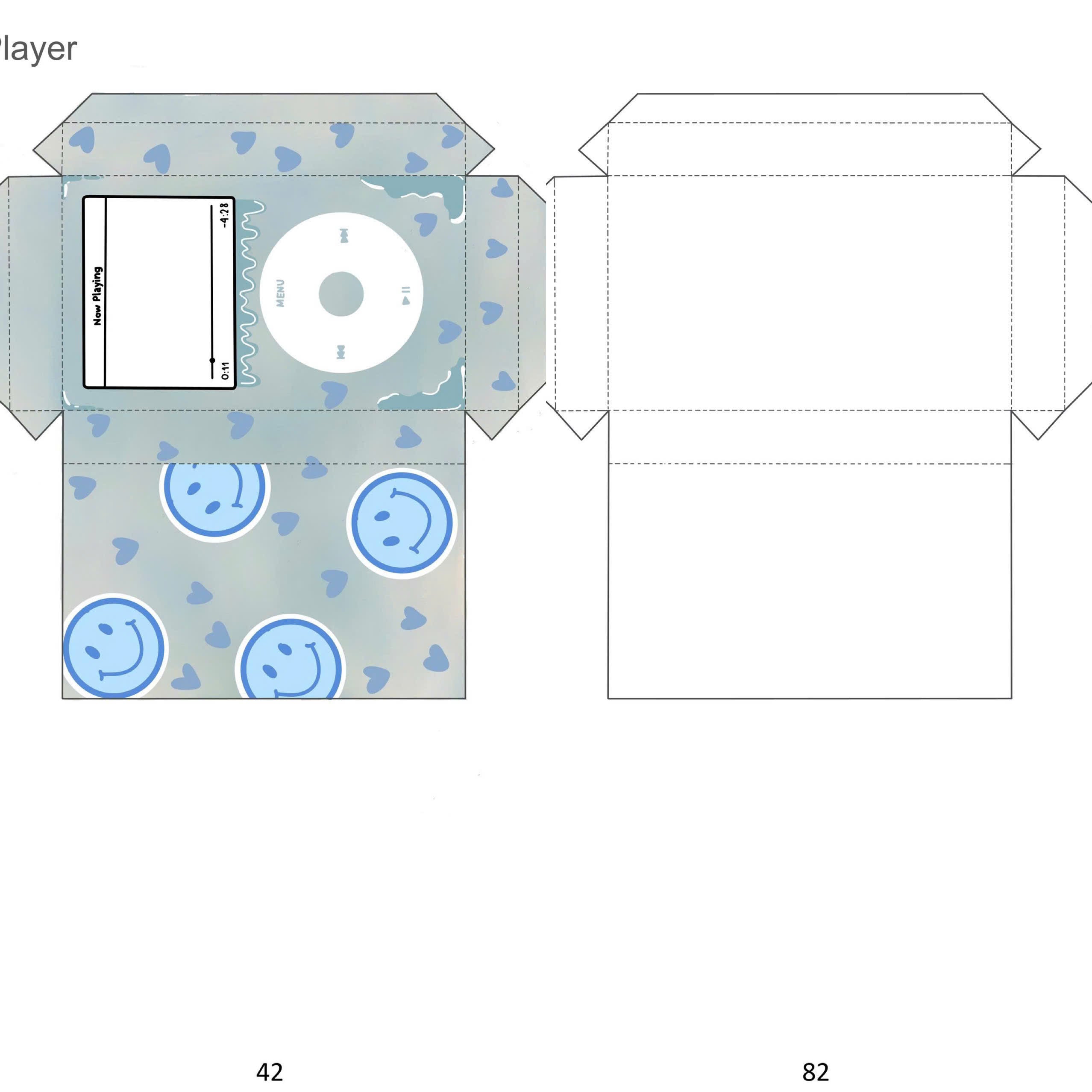 Free printable blue music player papercraft – retro iPod style with smiley design