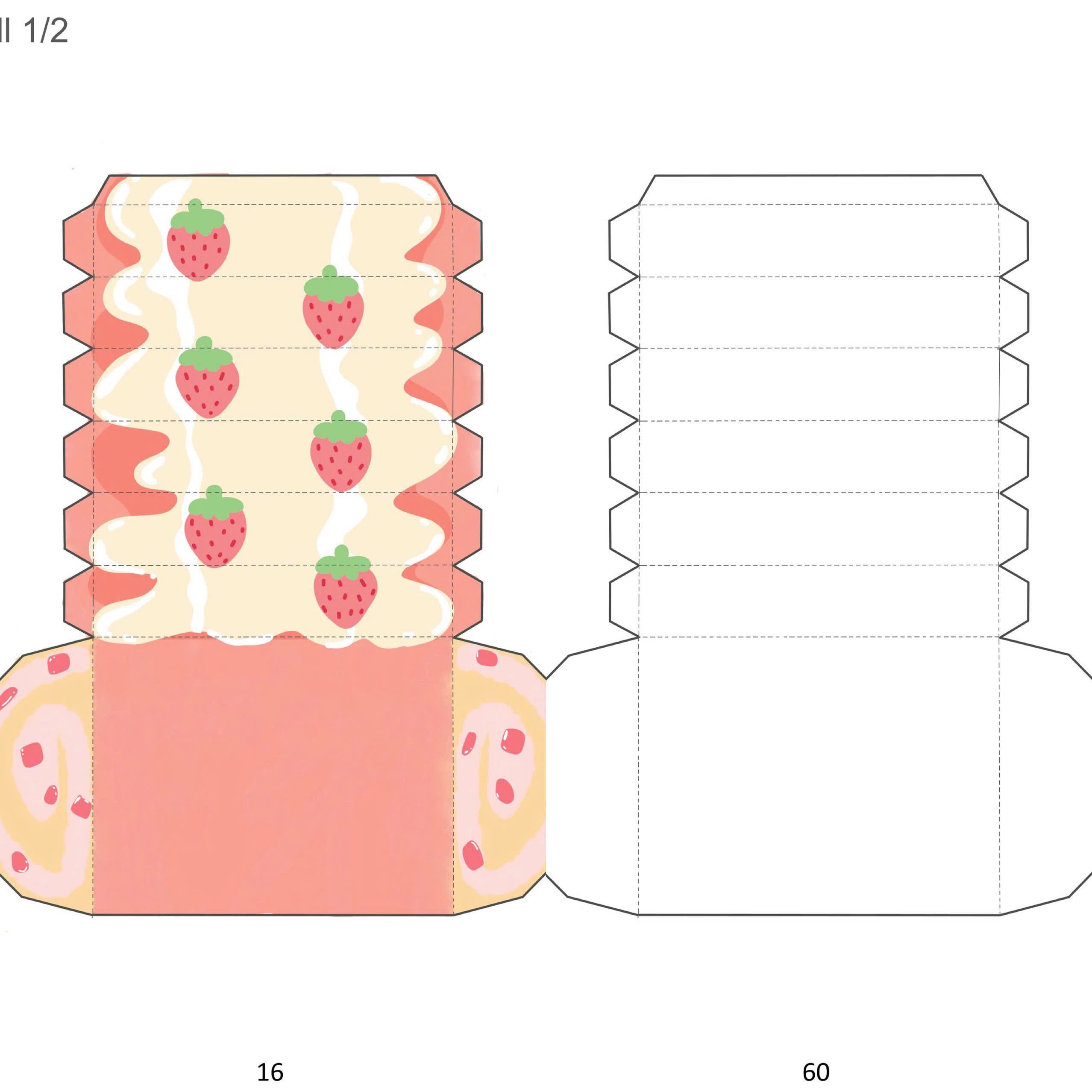 Free printable papercraft strawberry cake roll – soft dessert from The Summer We Never Forgot set